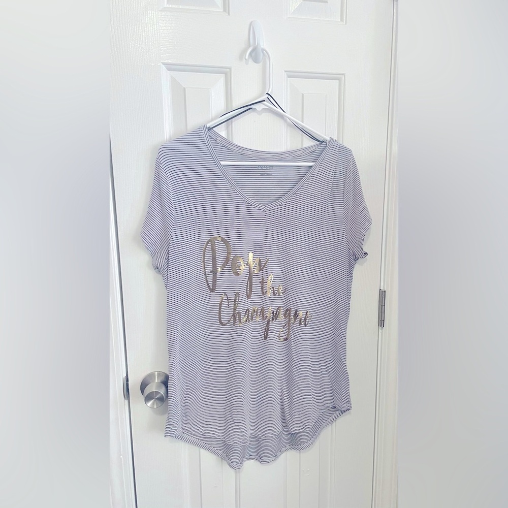 Apt. 9, Women’s top XL, “Pop the Champagne” black and white striped